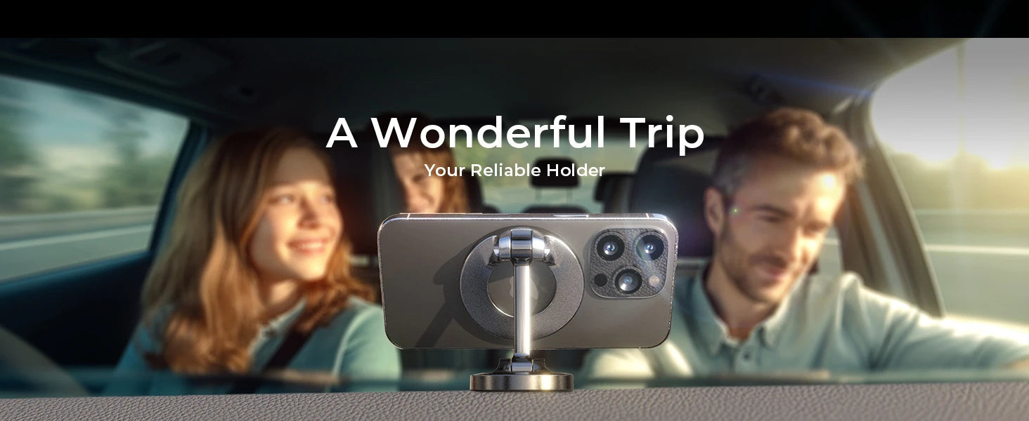 360° MagSafe Car Phone Holder – Foldable, Anti-Shake, Strong Suction Mount for Secure Navigation